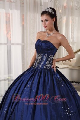 Navy Strapless Quinceanera Dress Embroidery and Beading