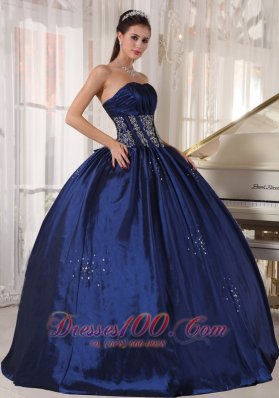 Navy Strapless Quinceanera Dress Embroidery and Beading