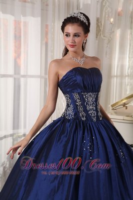 Navy Strapless Quinceanera Dress Embroidery and Beading