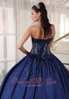 Navy Strapless Quinceanera Dress Embroidery and Beading