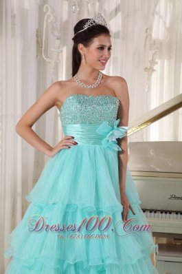 Apple Green Beading A-line Green Quinceanera Gowns Organza