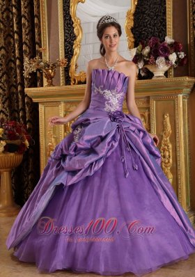 Lavender Sweet 16 Dresses Strapless Flowers and Appliques