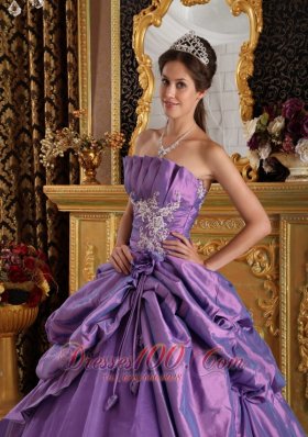 Lavender Sweet 16 Dresses Strapless Flowers and Appliques