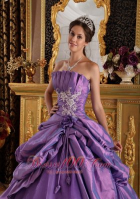 Lavender Sweet 16 Dresses Strapless Flowers and Appliques