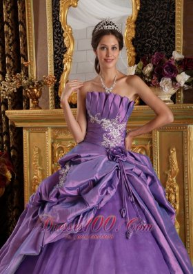 Lavender Sweet 16 Dresses Strapless Flowers and Appliques