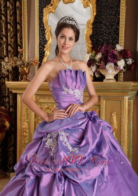 Lavender Sweet 16 Dresses Strapless Flowers and Appliques