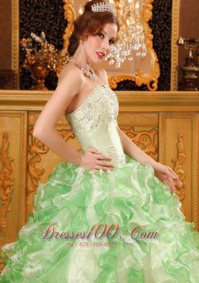 Beading and Ruffles Organza Apple Green Dresses for Quinceanera