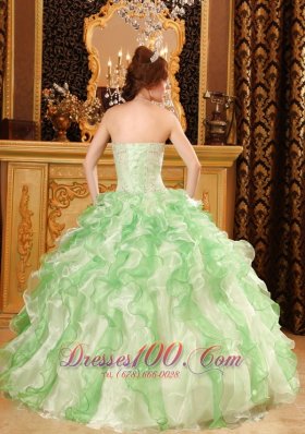 Beading and Ruffles Organza Apple Green Dresses for Quinceanera