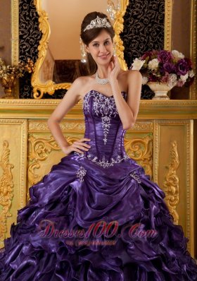 Purple Sweet 16 Dress Sweetheart Ruffles Organza Ball Gown