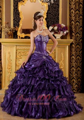 Purple Sweet 16 Dress Sweetheart Ruffles Organza Ball Gown