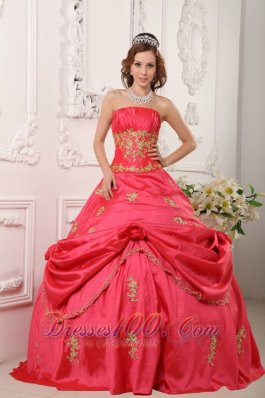 Ball Gown Coral Red Quinceanera Dress Beading and Appliques