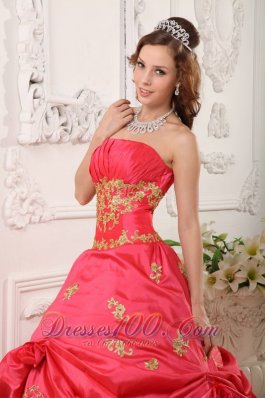 Ball Gown Coral Red Quinceanera Dress Beading and Appliques