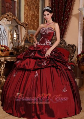 Appliques Wine Red Dresses for 15 Sweetheart Taffeta