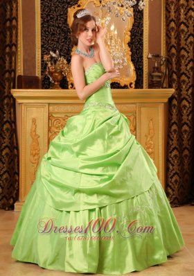 Unique Beading Spring Green Taffeta Quinceanera Dress