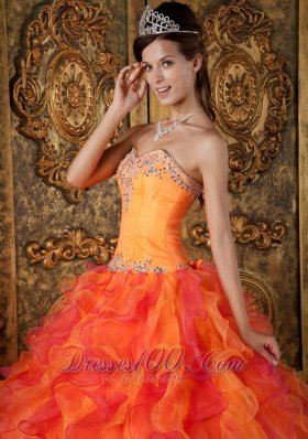 A-Line Orange Organza Quinceanera Dress Sweetheart Ruffles