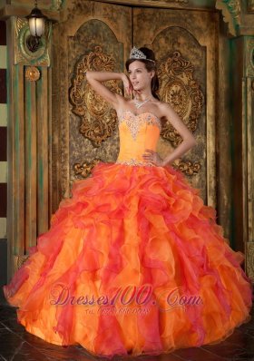 A-Line Orange Organza Quinceanera Dress Sweetheart Ruffles