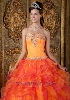 A-Line Orange Organza Quinceanera Dress Sweetheart Ruffles