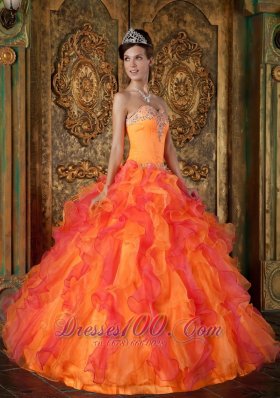 A-Line Orange Organza Quinceanera Dress Sweetheart Ruffles