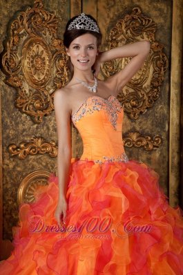 A-Line Orange Organza Quinceanera Dress Sweetheart Ruffles