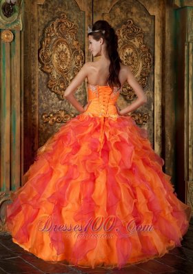 A-Line Orange Organza Quinceanera Dress Sweetheart Ruffles