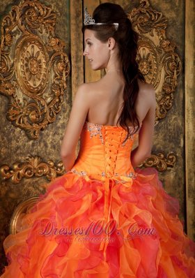 A-Line Orange Organza Quinceanera Dress Sweetheart Ruffles