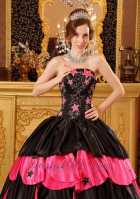 Black and Hot Pink Taffeta Beading Dress for Quinceaneras