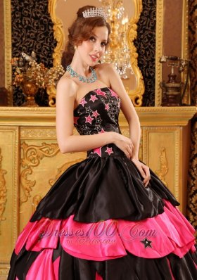 Black and Hot Pink Taffeta Beading Dress for Quinceaneras