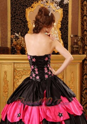 Black and Hot Pink Taffeta Beading Dress for Quinceaneras