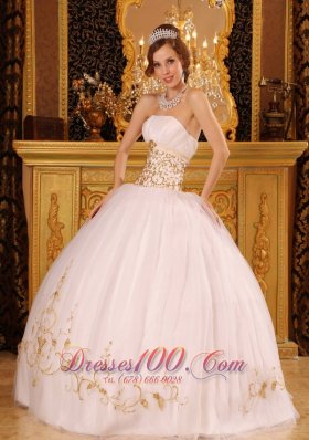 Satin and Organza White Appliques Dresses for Quinceaneras