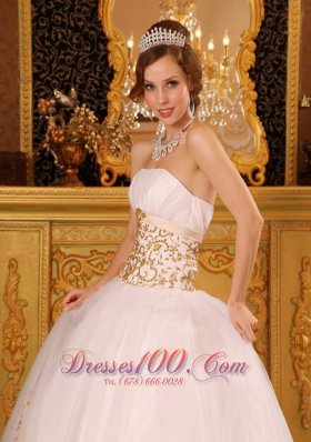 Satin and Organza White Appliques Dresses for Quinceaneras