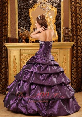 Dark Purple Taffeta Dress for Quinceanera Appliques Ball Gown