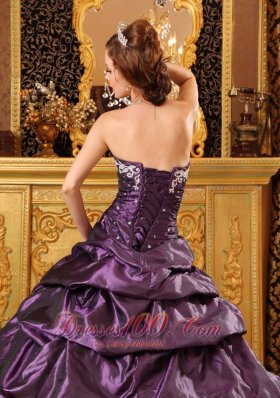 Dark Purple Taffeta Dress for Quinceanera Appliques Ball Gown