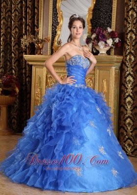 Strapless Royal Blue Quinceanera Dress Ruffles With Appliques