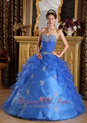 Strapless Royal Blue Quinceanera Dress Ruffles With Appliques