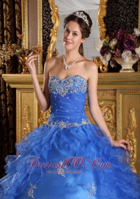 Strapless Royal Blue Quinceanera Dress Ruffles With Appliques