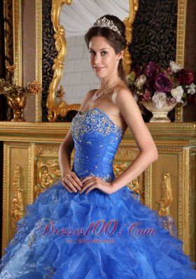 Strapless Royal Blue Quinceanera Dress Ruffles With Appliques