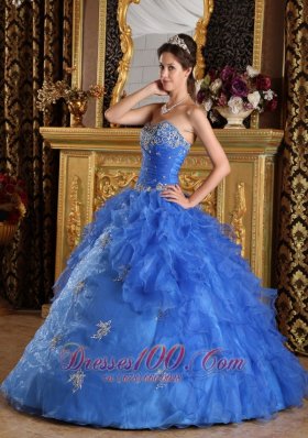 Strapless Royal Blue Quinceanera Dress Ruffles With Appliques