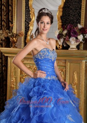 Strapless Royal Blue Quinceanera Dress Ruffles With Appliques