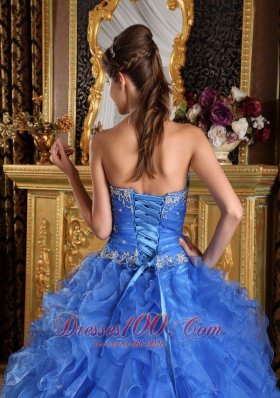 Strapless Royal Blue Quinceanera Dress Ruffles With Appliques