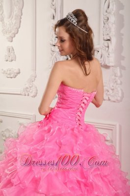 Rose Pink Quinceanera Dresses Gowns Organza Beading Flower