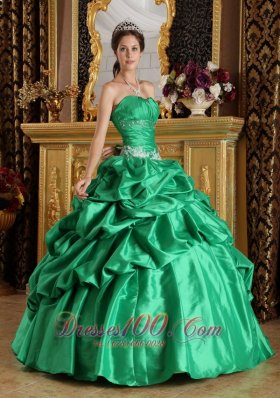 Ball Gown Green Quinceanera Dress Taffeta Beading