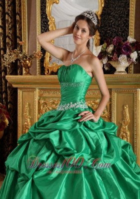 Ball Gown Green Quinceanera Dress Taffeta Beading