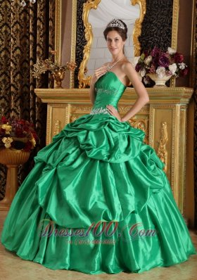 Ball Gown Green Quinceanera Dress Taffeta Beading