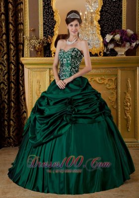 Taffeta Embroidery Dark Green Sweetheart Quinceanera Dress