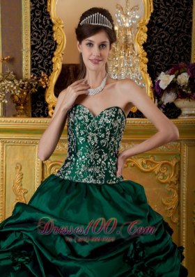 Taffeta Embroidery Dark Green Sweetheart Quinceanera Dress