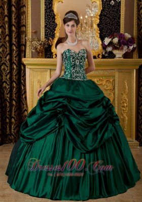 Taffeta Embroidery Dark Green Sweetheart Quinceanera Dress