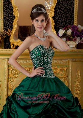 Taffeta Embroidery Dark Green Sweetheart Quinceanera Dress