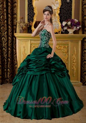 Taffeta Embroidery Dark Green Sweetheart Quinceanera Dress