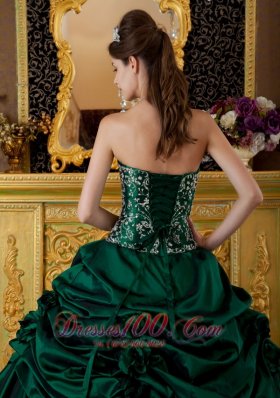 Taffeta Embroidery Dark Green Sweetheart Quinceanera Dress