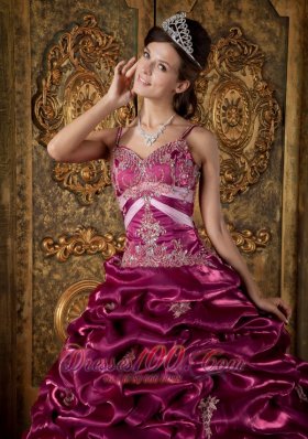 Spaghetti Straps Fuchsia Quinceanera Dress Taffeta Beading